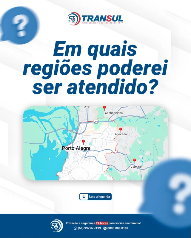 Em casos de urgência ou emergência, a Transul vai até você! 🚑

Seja em casa, no mercado, shopping, parque ou qualquer outro lugar, nosso atendimento estará disponível onde você precisar!

Atendemos nas regiões de Porto Alegre, Viamão, Alvorada e Cachoeirinha, garantindo rapidez e eficiência no atendimento, onde você estiver!

A segurança e o cuidado que você precisa, sempre perto de você! 💙

#Transul #AtendimentoMédico #UrgênciaEemergência #Saúde #CuidadoOndeVocêEstiver #Emergência #ServiçoDeEmergência