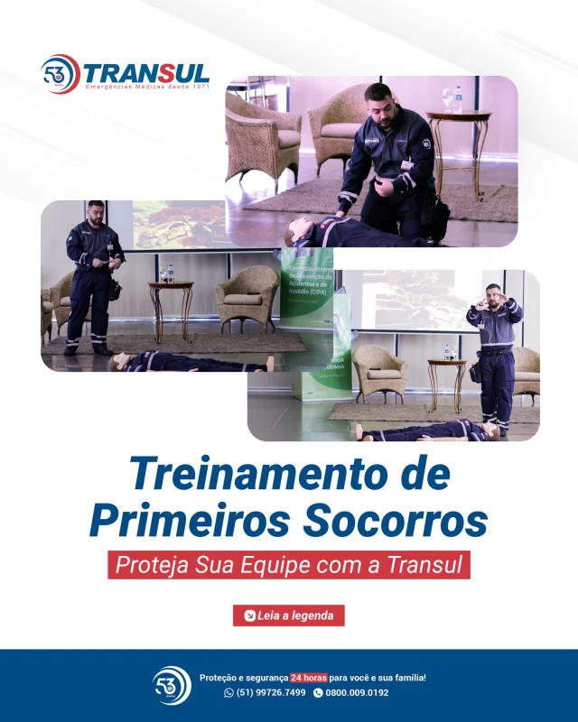 Proteger sua equipe é essencial para garantir um ambiente de trabalho seguro. 

A Transul oferece treinamentos especializados de Primeiros Socorros para empresas, preparando seus colaboradores para agir rapidamente em situações de emergência.

Com nossos treinamentos, sua equipe estará capacitada para:

✅ Identificar sinais de emergências médicas.
✅ Realizar primeiros socorros de maneira eficiente e segura.
✅ Garantir um atendimento rápido até a chegada de profissionais especializados.

Entre em contato com a Transul e saiba mais sobre como podemos ajudar sua empresa a ter um ambiente de trabalho mais seguro e preparado!

#PrimeirosSocorros #TreinamentoDeSegurança #Transul #SaúdeNoTrabalho #Emergência #SegurançaNoAmbienteDeTrabalho #SaúdeETrabalho #TreinamentoCorporativo #CuidandoDaSuaEquipe